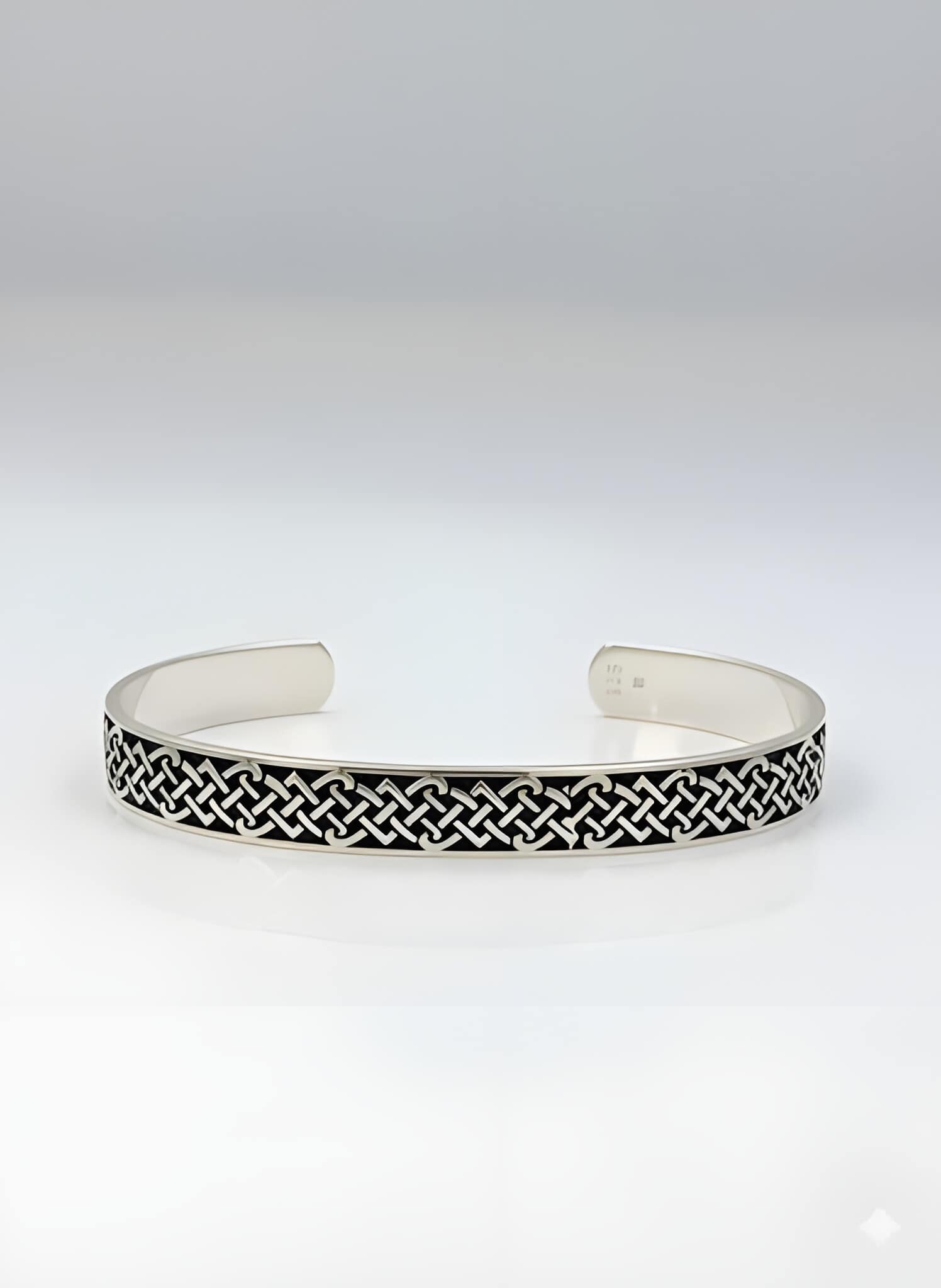 925-silver-mens-oxidized-celtic-knot-cuff-bracelet 925 Sterling Silver Men's Cuff Bracelet featuring an Intricate Oxidized Celtic Knotwork Infinite Loop Pattern