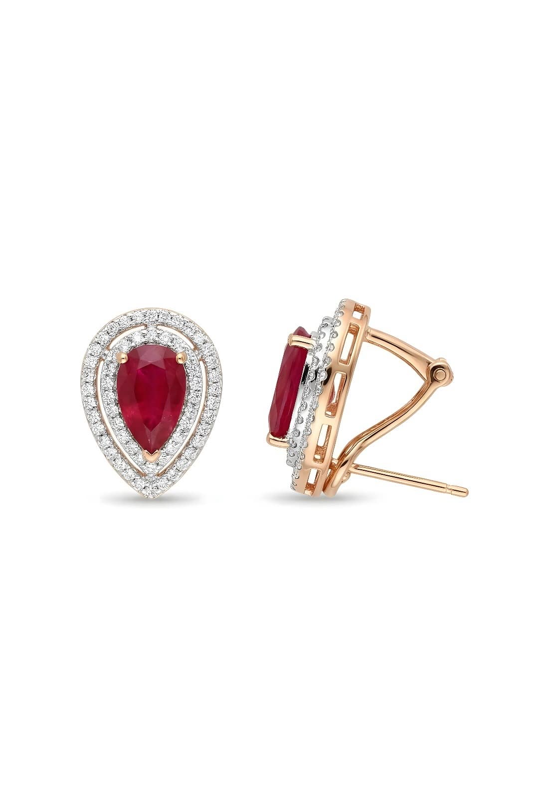 07b487f2-a626-42ef-95c8-a85c65f91088 Gold Polished Silver Ruby & American Diamond Pear Earrings
