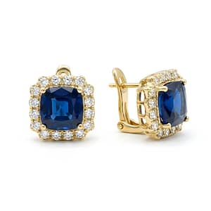Midnight Blue Halo Earrings - Gold Tone