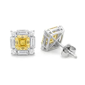 Square Yellow Halo Stud Earrings