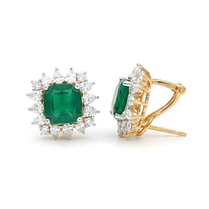 Home 2 Emerald Green Cushion-Cut Halo Earrings with Italian Silver Settings & Omega Back