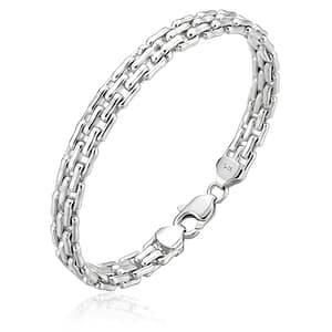 A high-polished 925 Sterling Silver link bracelet for men featuring multiple rows of interlocking rectangular segments with a sturdy lobster clasp and visible 925 hallmark