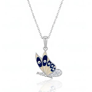 Evil Eye Butterfly Silver Necklace