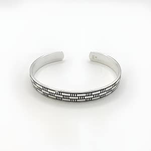 925 Sterling Silver Men's Cuff Bracelet with an Oxidized Geometric Brick and Linear Pattern Design