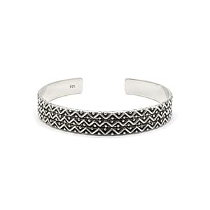 925 Sterling Silver Men's Cuff Bracelet featuring an Oxidized Triple-layer Zigzag and Dot Pattern Engraving