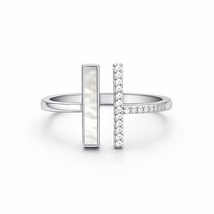 925 Sterling Silver Women's Modern Minimalist Open Ring with Mother of Pearl Inlay and Zircon Accents