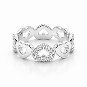 925 Sterling Silver Women's Eternity Band featuring Linked Open Hearts with Zircon Pavé Accents