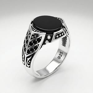Home 2 925 Italian Silver Men's Ring with Round Black Onyx Stone