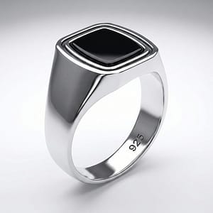 925 Italian Silver Men's Minimalist Square Ring with Black Onyx Stone