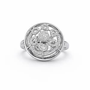 925 Sterling Silver Women's Statement Ring with Intricate Floral Filigree Centerpiece and Pave Zircon Accents