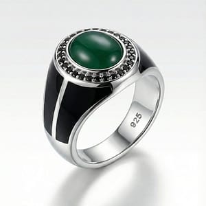 925 Italian Silver Men's Ring with Oval Black Onyx and Modern Ladder Cutout Design