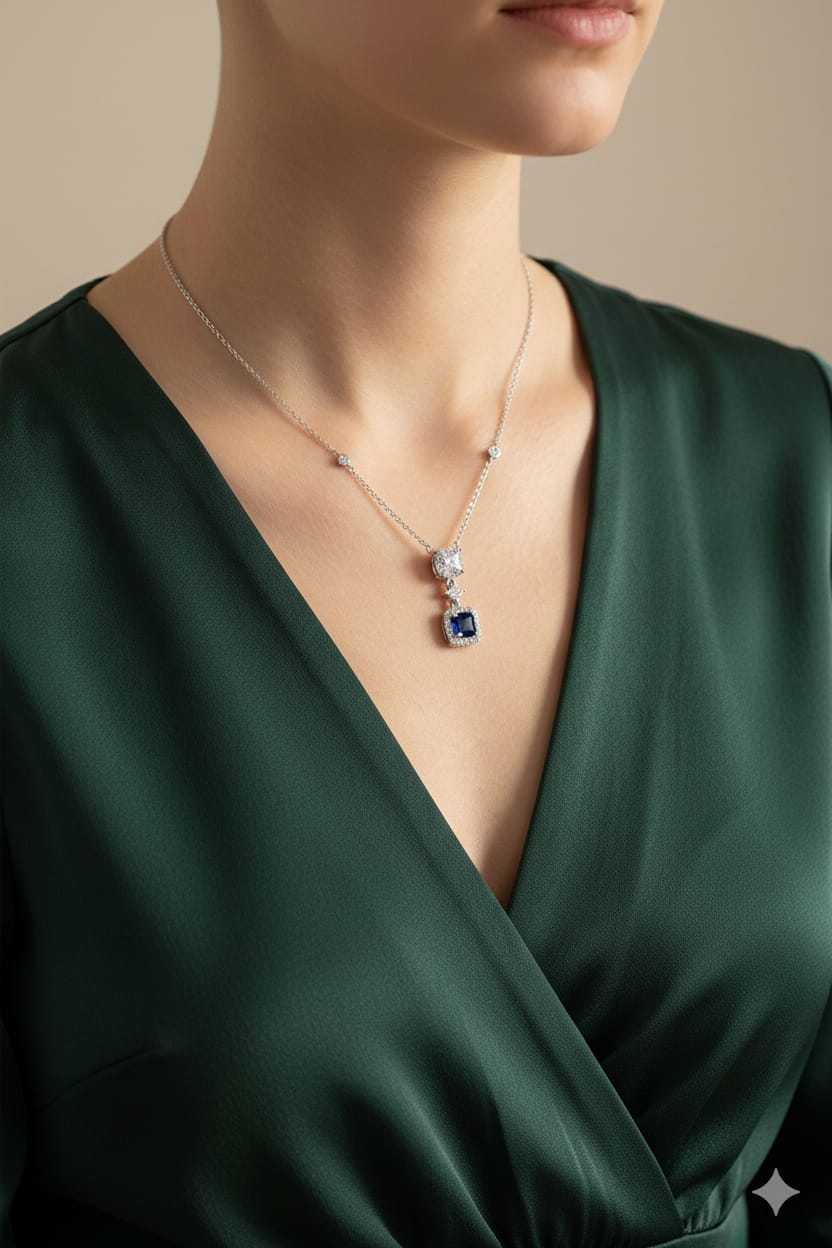 img_0163 Blue Square Drop Silver Necklace - Image 2